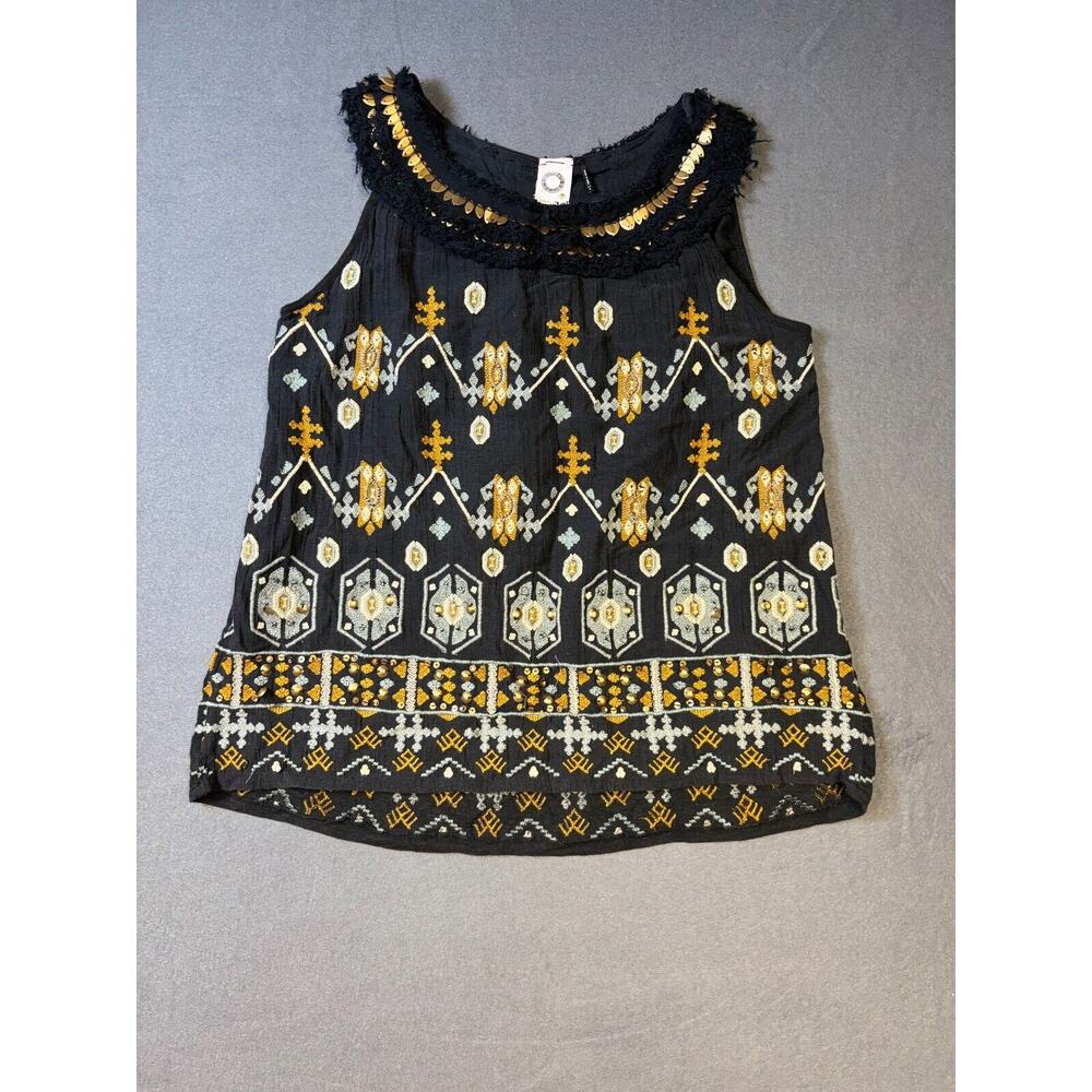Akemi + Kim Black Tank Top Sz Small Embroidery w/ Metal Accents Boho Sleeveless